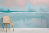 Amidst the Mist Wall Mural Coral and Blue Watercolor Lake Wall Mural In 2019