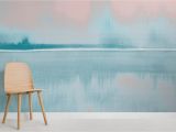 Amidst the Mist Wall Mural Coral and Blue Watercolor Lake Wall Mural In 2019