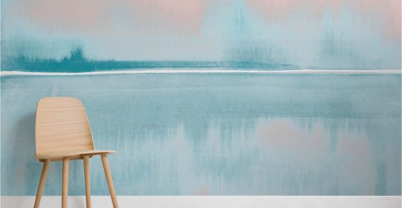 Amidst the Mist Wall Mural Coral and Blue Watercolor Lake Wall Mural In 2019