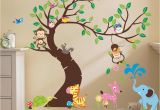 Animal Murals for Nursery Oversize Jungle Animals Tree Monkey Owl Removable Wall Decal