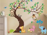 Animal Murals for Nursery Oversize Jungle Animals Tree Monkey Owl Removable Wall Decal