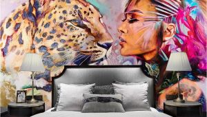 Animal Print Wall Murals Tiger Wallpaper Watercolor Woman Wall Mural Wild Life Wall