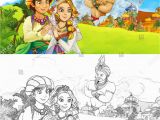 Anime Couple Coloring Pages Cartoon Scene Happy King Od Prince Stock Illustration