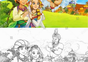 Anime Couple Coloring Pages Cartoon Scene Happy King Od Prince Stock Illustration