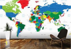 Antique Map Wall Mural Bright World Map Wall Mural Room Setting