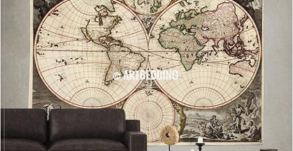 Antique World Map Wall Mural Vintage Map Tapestry Old Map Wall Decor Vintage Wall Decor