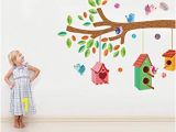 Are Wall Murals Tacky Bibitime 3 Bird Houses Hang On A Tree Branch Wall Decal Sticker Decor Decals Vinyl Mural for Living Room Bedroom Livingroom Diy Size 47 24 43 31 In