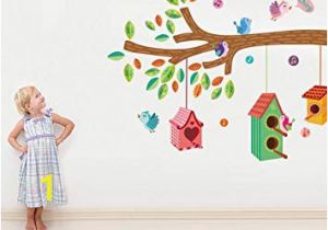 Are Wall Murals Tacky Bibitime 3 Bird Houses Hang On A Tree Branch Wall Decal Sticker Decor Decals Vinyl Mural for Living Room Bedroom Livingroom Diy Size 47 24 43 31 In