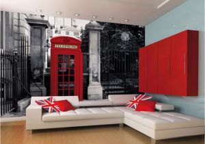 Argos Wall Murals Red British Telephone Box On A Black and White Backdrop Wall Mural