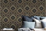 Art Deco Wall Mural Art Deco Removable Wallpaper Black and Golden Tilework Wall