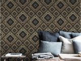 Art Deco Wall Mural Art Deco Removable Wallpaper Black and Golden Tilework Wall