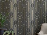 Art Nouveau Wall Murals Yellow and Black Geometric Wallpaper Mural