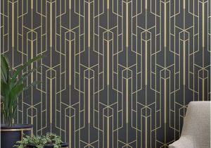 Art Nouveau Wall Murals Yellow and Black Geometric Wallpaper Mural