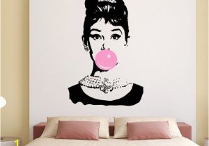 Audrey Hepburn Wall Mural Audrey Hepburn Bubble Gum Beauty Hair Salon Wall Decal Sticker Art