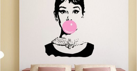 Audrey Hepburn Wall Mural Audrey Hepburn Bubble Gum Beauty Hair Salon Wall Decal Sticker Art