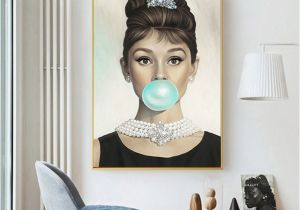 Audrey Hepburn Wall Mural Audrey Hepburn Bubbles Wall Art Canvas Black White Lipstick Leaf