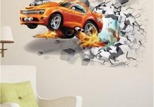 Automotive Wall Murals 3d Creative Car Wall Stickers Wall Break Racing Car Wall Paper Vinyl