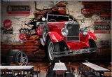 Automotive Wall Murals Custom 3d Wall Paper Retro Red Car Wall Murals Restaurant Cafe