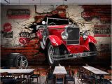 Automotive Wall Murals Custom 3d Wall Paper Retro Red Car Wall Murals Restaurant Cafe