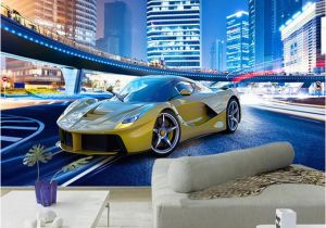 Automotive Wall Murals Custom 3d Wallpaper Stereo City Night View Sports Car Murals