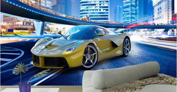 Automotive Wall Murals Custom 3d Wallpaper Stereo City Night View Sports Car Murals