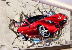 Automotive Wall Murals Custom Mural Wallpaper 3d Red Car Broken Wall Wallpaper