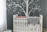 Baby Boy Nursery Murals Baby Bedroom Home Art Decor Cute Huge Tree with Falling Leaves and