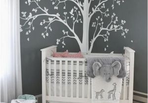 Baby Boy Nursery Murals Baby Bedroom Home Art Decor Cute Huge Tree with Falling Leaves and