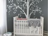 Baby Boy Nursery Wall Murals Baby Bedroom Home Art Decor Cute Huge Tree with Falling Leaves and