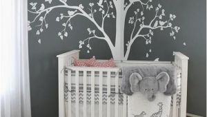 Baby Boy Nursery Wall Murals Baby Bedroom Home Art Decor Cute Huge Tree with Falling Leaves and