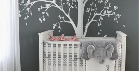 Baby Boy Nursery Wall Murals Baby Bedroom Home Art Decor Cute Huge Tree with Falling Leaves and