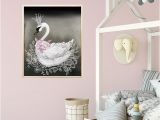 Baby Boy Nursery Wall Murals Swan Princess Nursery Decor Print In Black and Pink Baby Girl