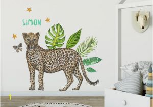 Baby Boy Room Wall Murals Wall Sticker with Name Leopard Kids Room Styling Newborn Baby Child Baby Room 70x50cm Handpainted Watercolor