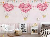 Baby Boy Wall Murals Nursery Wallpaper for Kids Pink Hot Air Balloon Wall Mural