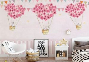 Baby Boy Wall Murals Nursery Wallpaper for Kids Pink Hot Air Balloon Wall Mural