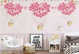Baby Girl Nursery Murals Nursery Wallpaper for Kids Pink Hot Air Balloon Wall Mural