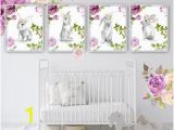 Baby Girl Nursery Wall Murals 4 Purple Boho Bunny Rabbit Wall Art Print Woodland Nursery Baby Girl Room Blush Floral Bohemian Watercolor Set Prints Printable Decor