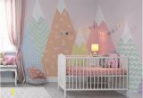 Baby Girl Nursery Wall Murals Hand Painted Geometric Nursery Children Wallpaper Pink