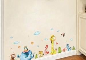 Baby Girl Wall Murals Cartoon Animal Party Wall Stickers Decal Kids Adhesive Vinyl Wallpaper Mural Baby Girl Boy Room Nursery Decor Decals for Walls Removable
