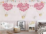 Baby Girl Wall Murals Nursery Wallpaper for Kids Pink Hot Air Balloon Wall Mural Cartoon Rabbit Wall Art Girls Boys Bedroom Baby Room Play Room Children Rooms