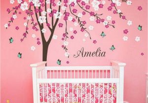 Baby Girl Wall Murals Plum Flower Blossom Tree butterfly Personalized Custom Name