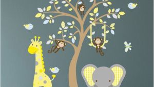 Baby Jungle Safari Wall Mural Jungle Decal Boys Safari Wall Stickers Yellow Blue and