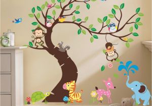 Baby Jungle Wall Murals Oversize Jungle Animals Tree Monkey Owl Removable Wall Decal