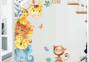 Baby Murals for Walls Watercolor Painting Cartoon Animals Wall Stickers Kids Room Nursery Decor Wall Mural Poster Art Elephant Monkey Horse Wall Decal Uk 2019 From