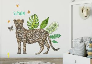 Baby Name Wall Murals Wall Sticker with Name Leopard Kids Room Styling Newborn Baby Child Baby Room 70x50cm Handpainted Watercolor