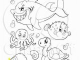 Baby Turtle Coloring Pages Clipart Outlined Mean Shark Octopus Puffer Fish and Sea