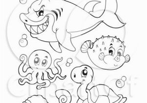 Baby Turtle Coloring Pages Clipart Outlined Mean Shark Octopus Puffer Fish and Sea