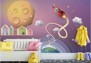 Baby Wall Mural Ideas Nursery Wallpaper Cartoon Space Wall Mural for Child Planets