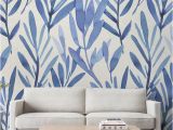 Back to the Wall Murals Wall Mural with Blue Watercolor Leaves Temporary Wall Mural