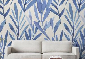 Back to the Wall Murals Wall Mural with Blue Watercolor Leaves Temporary Wall Mural